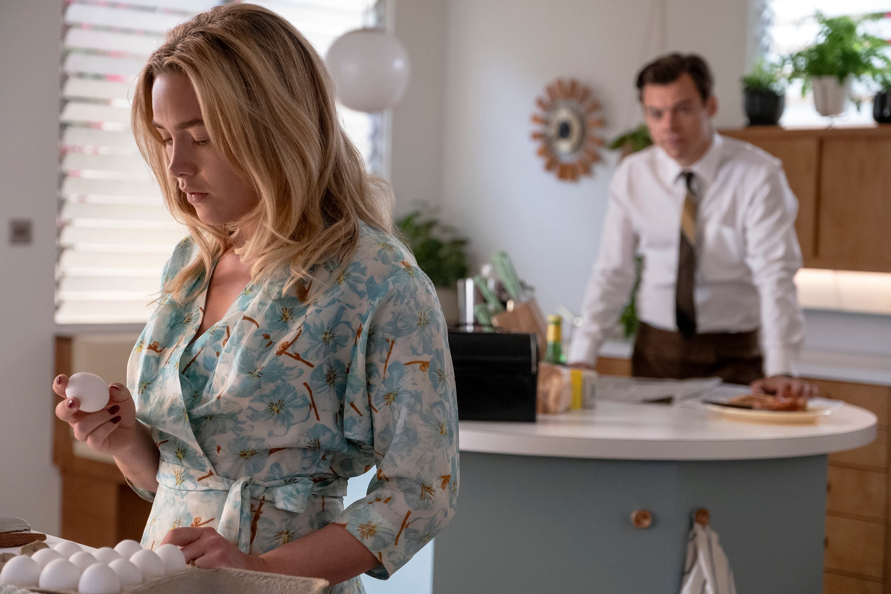 Florence and Harry standing in the kitchen