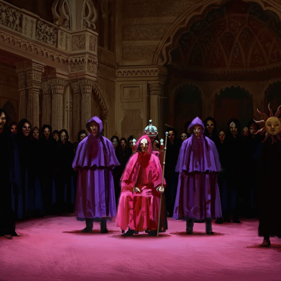 A group of robed men standing in a circle